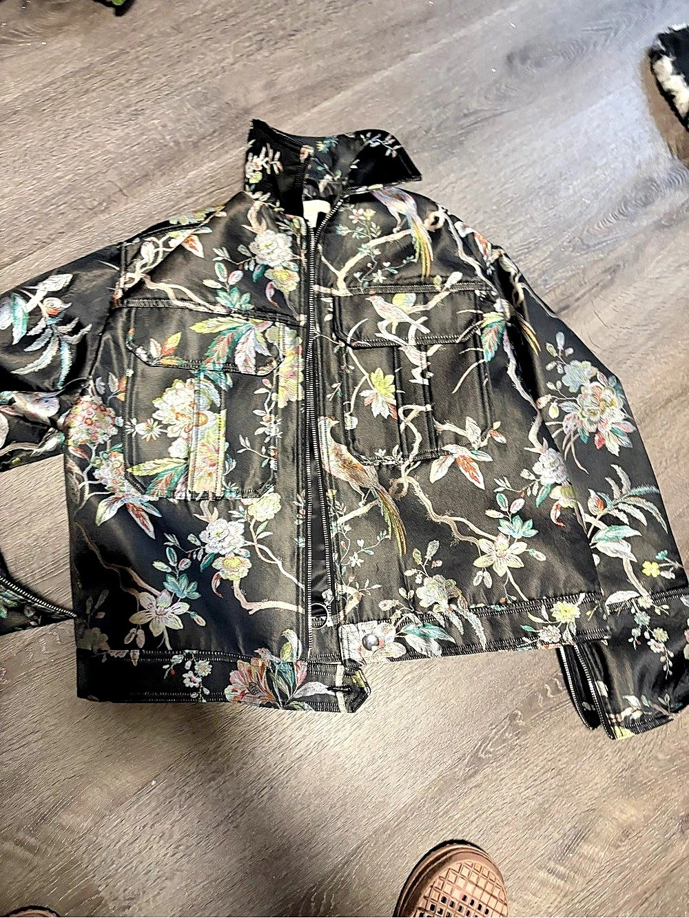 H&M Floral Bird Jacquard Jacket Black & Multicolor Small